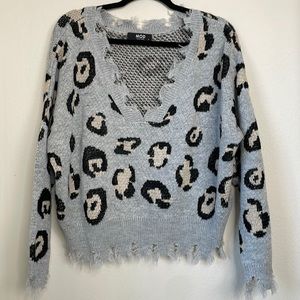 MOD Black Label Oversized Distressed Cheetah Sweater